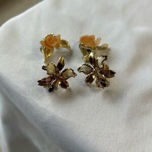 Gold and Purple Floral Earrings